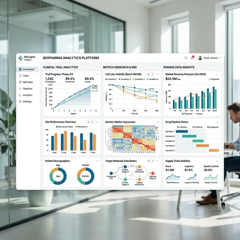 ClinisolTech Clinical Trial Database Analytics Dashboard Screen